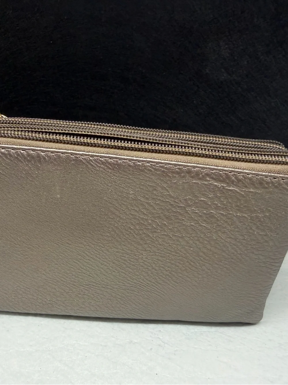 Michael Kors Fulton Triple Zip Leather Wristlet Crossbody Bag – Pewter Metallic